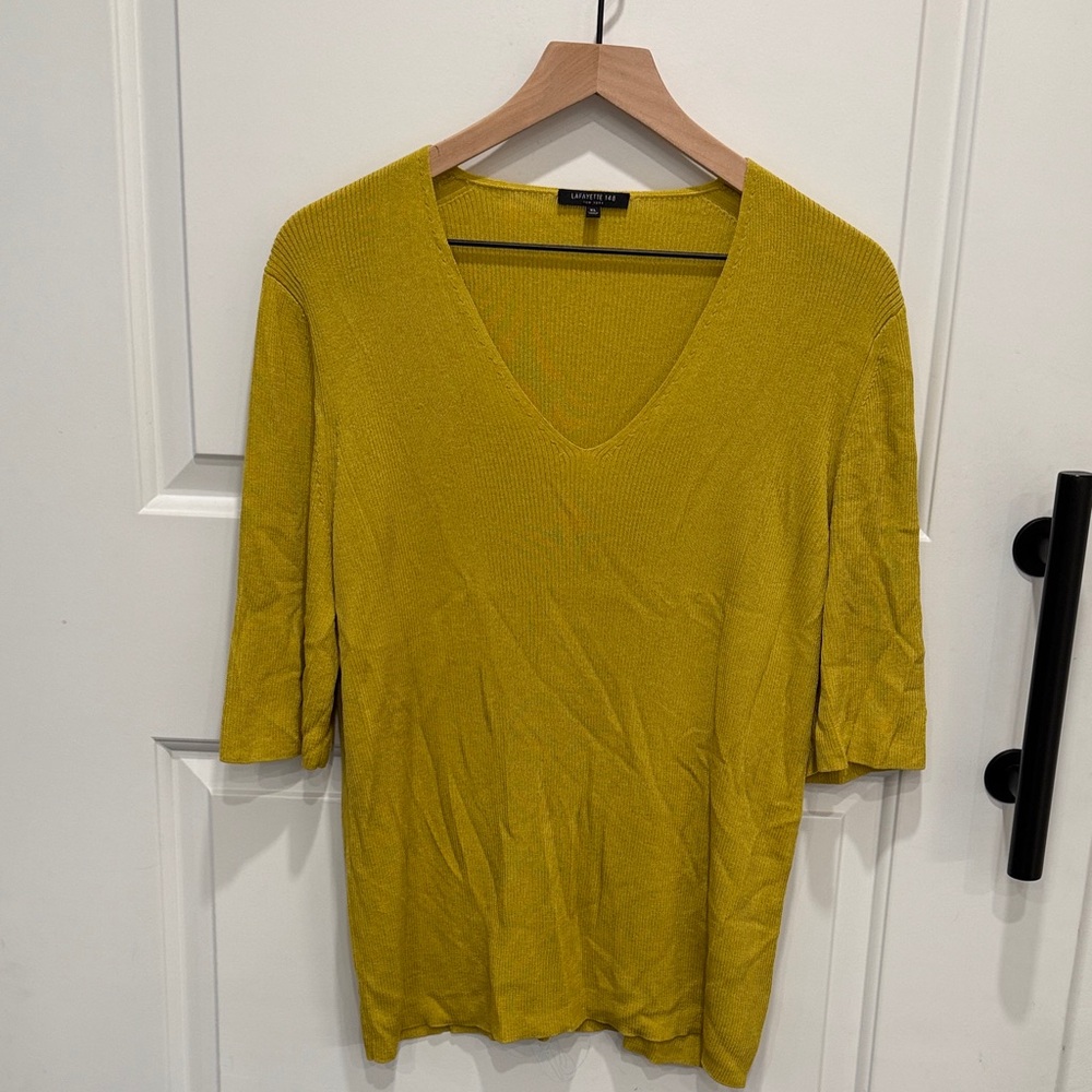 Lafayette Yellow V-Neck Knit Blouse